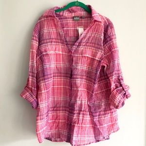 NWT New York & Company Pink Plaid Blouse XL